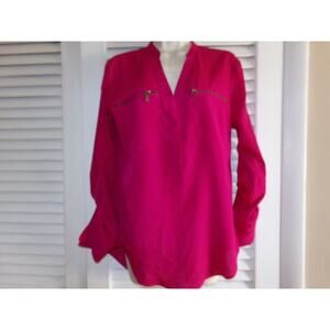 Michael Kors pink convertible sleeve tunic‎ blouse S Zipper detail. gold tone